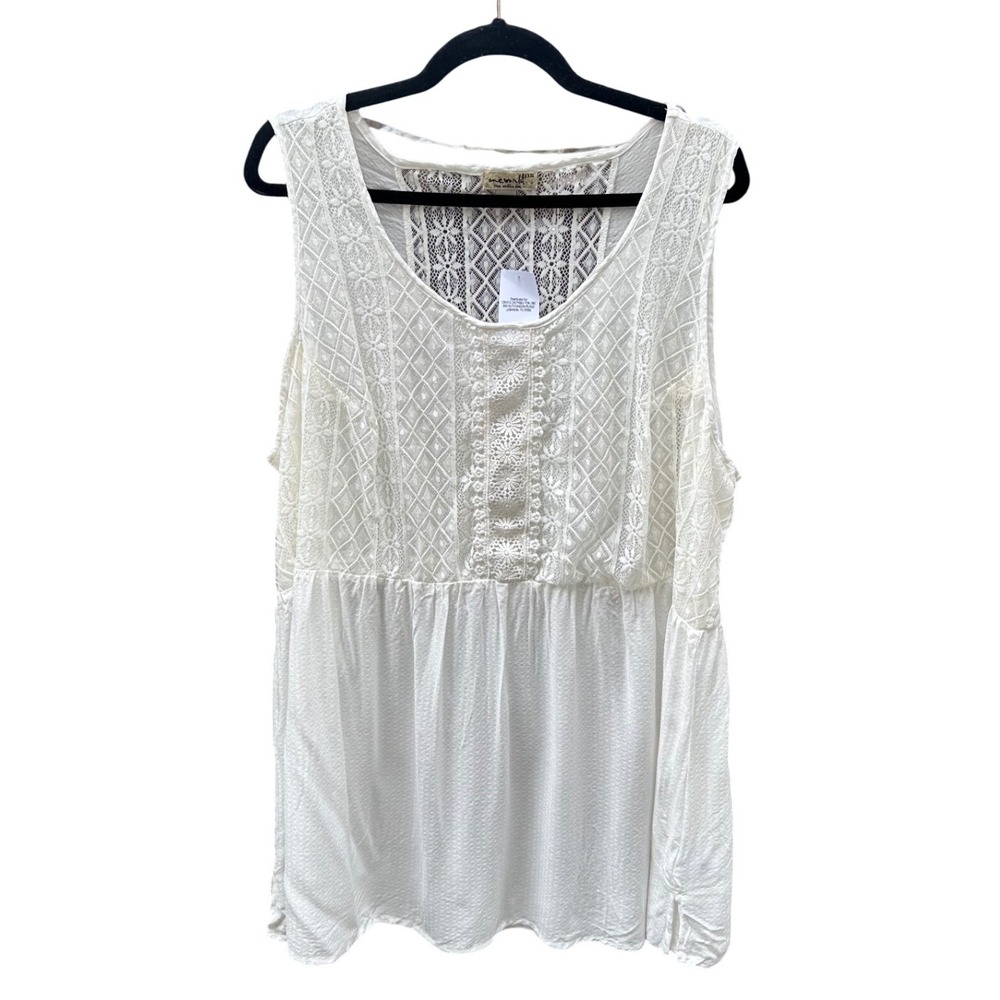 One World White Lace Crochet Tank Top Babydoll Sleeveless XXXL